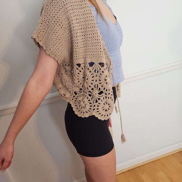 VTG Y2K Wet Seal Sweater Vest Sz Medium Womens Boho Crop Cardigan Hippie… - Picture 2 of 11